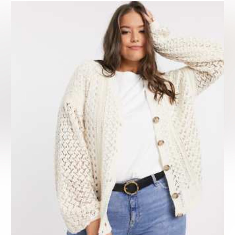 ASOS In The Style Plus x Lorena Luxe knitted cardigan in cream SIZE 20